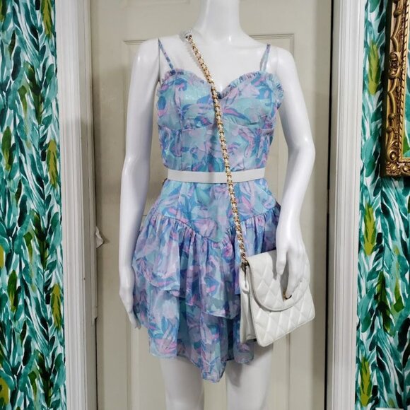 Wild Fable GothFairy Grunge Whimsy 80s Empire Waist Y2K Floral Mini Dress Blue S - Picture 6 of 11